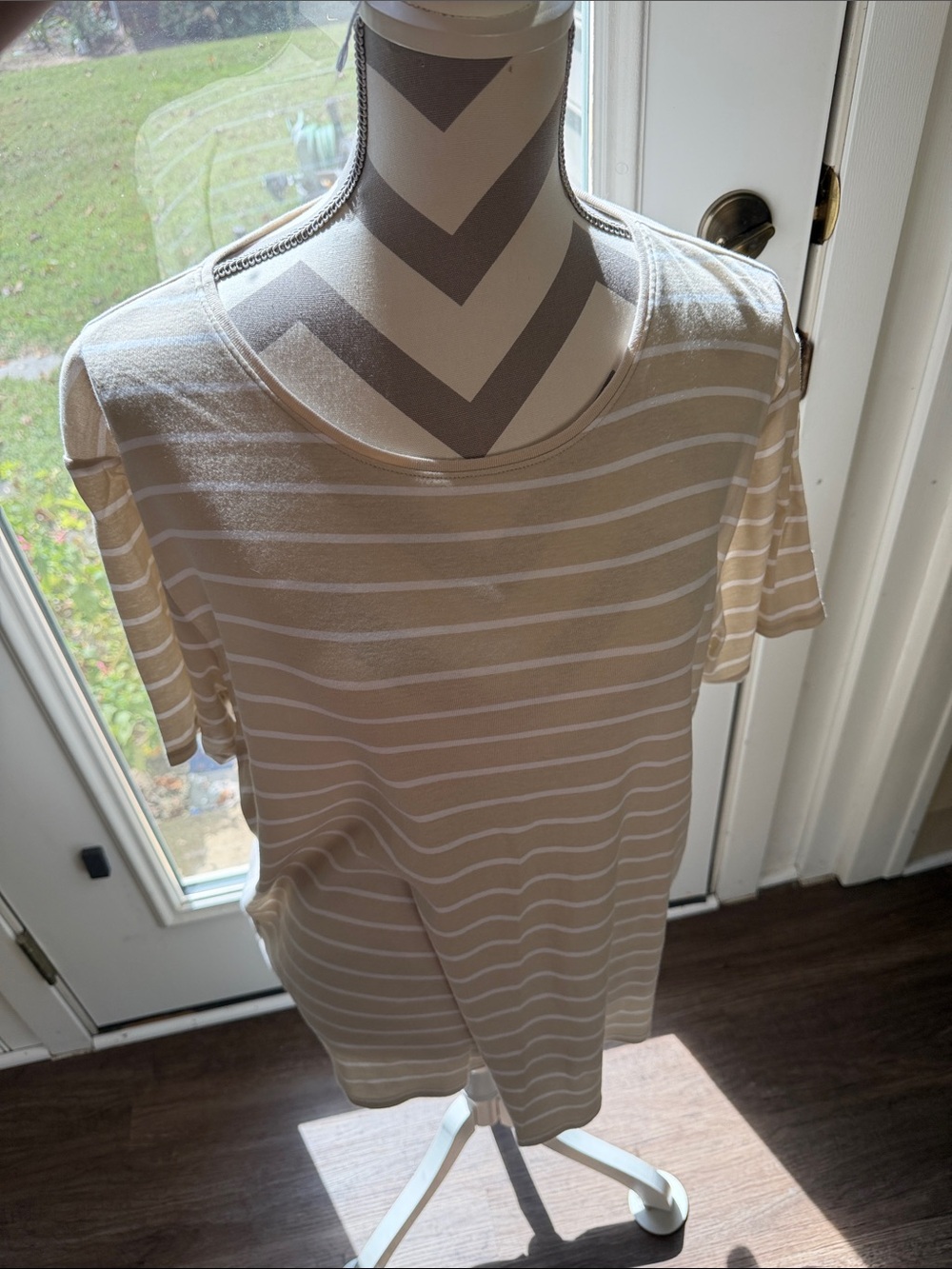croft & barrow Beige and White Striped Short Sleeve Tee